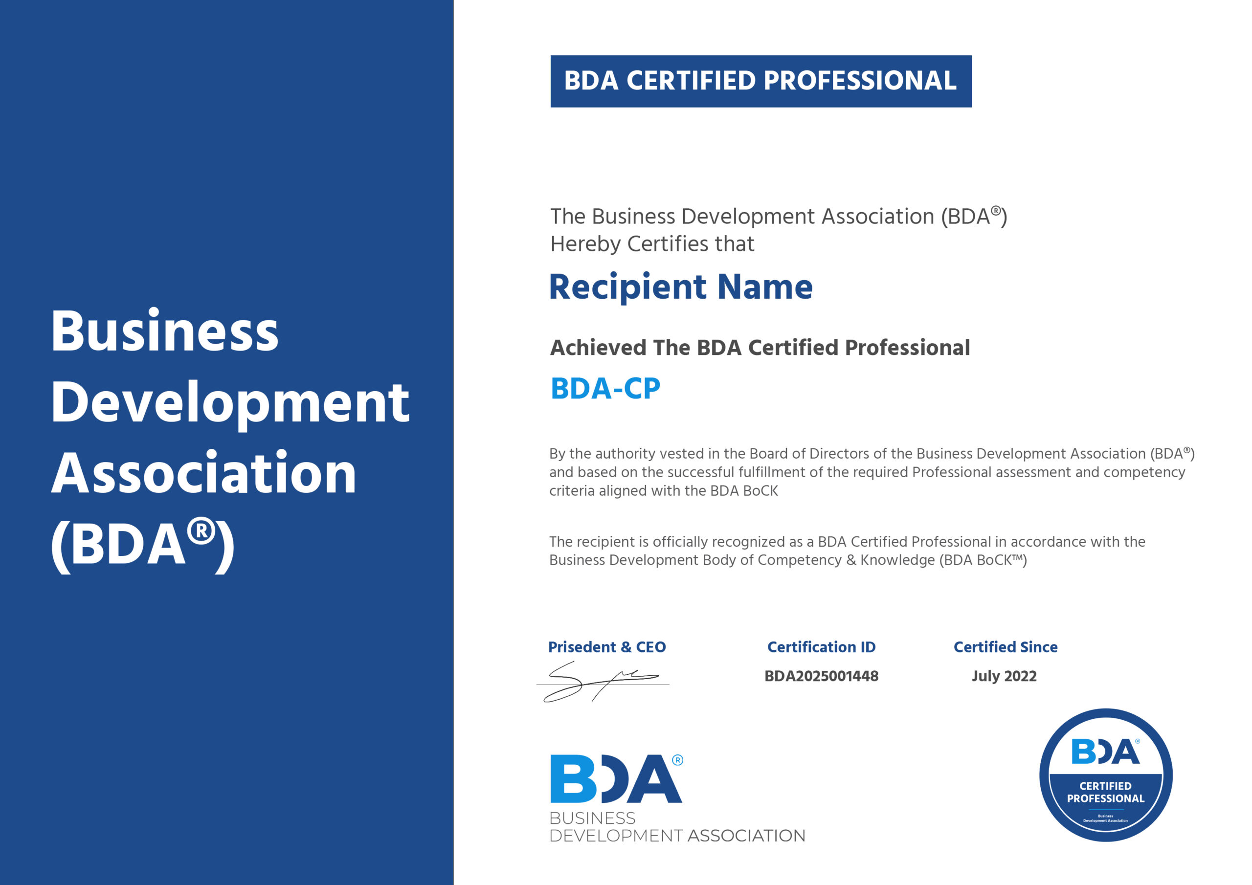 BDA CP Certification BDA Certified Professional